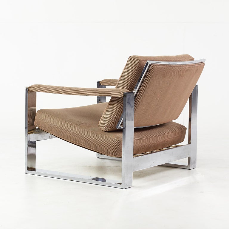 Late 20th Century Milo Baughman Tank Chrome Flat Bar Lounge Chair For Sale