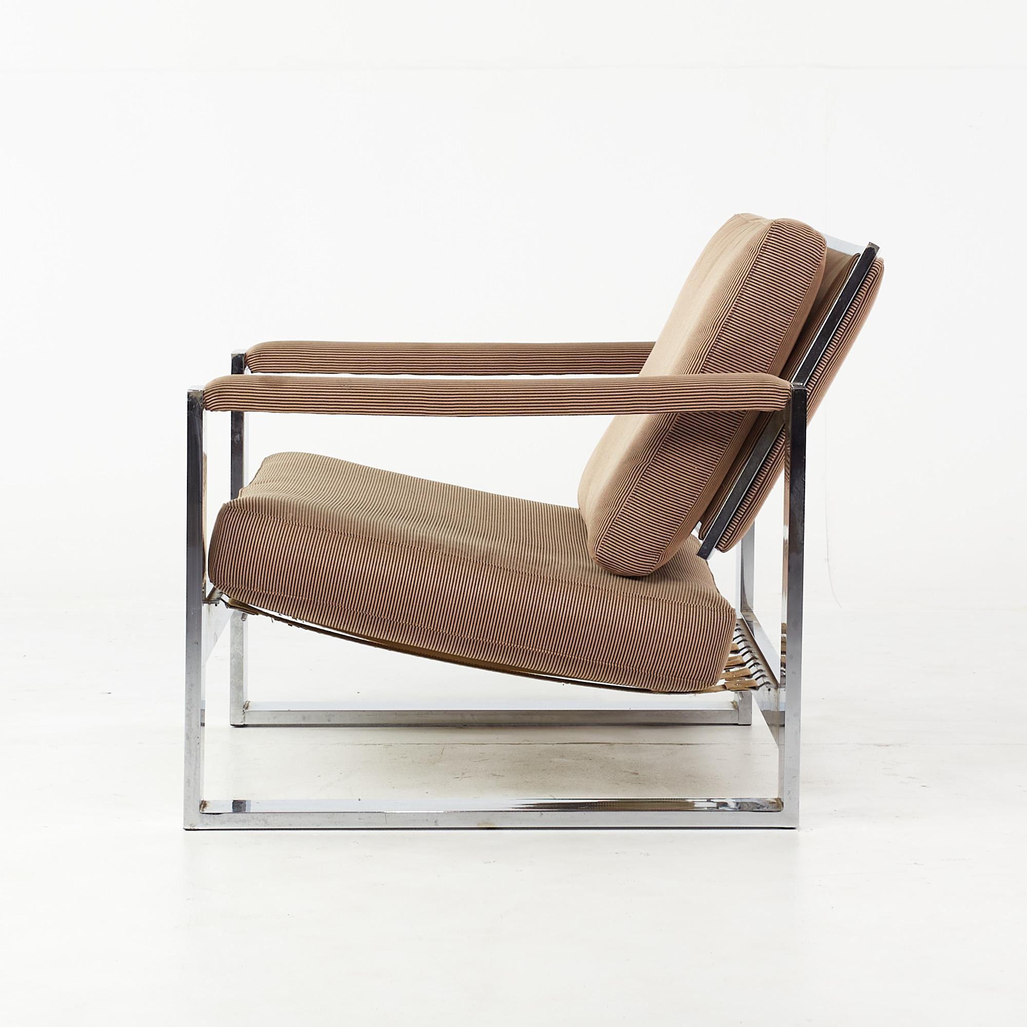 Milo Baughman Tank Chrome Flat Bar Lounge Chair 1