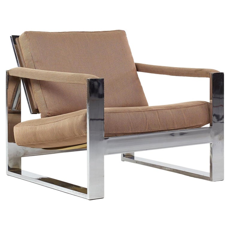 Milo Baughman Tank Chrome Flat Bar Lounge Chair For Sale