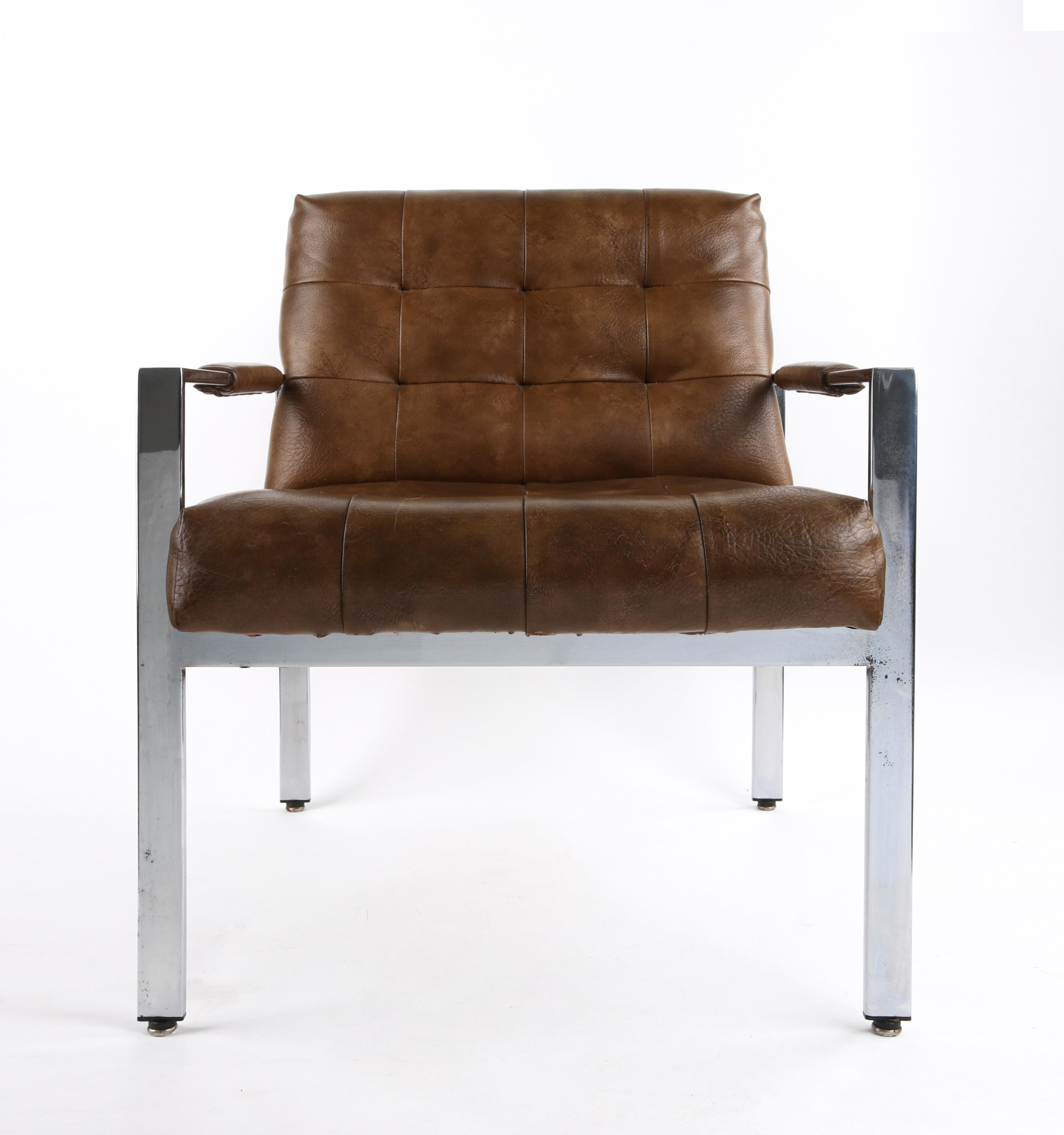 Mid-Century Modern Milo Baughman Thayer Coggin 1969 Chrome Upholstered Tank Lounge Cantilever Chair For Sale