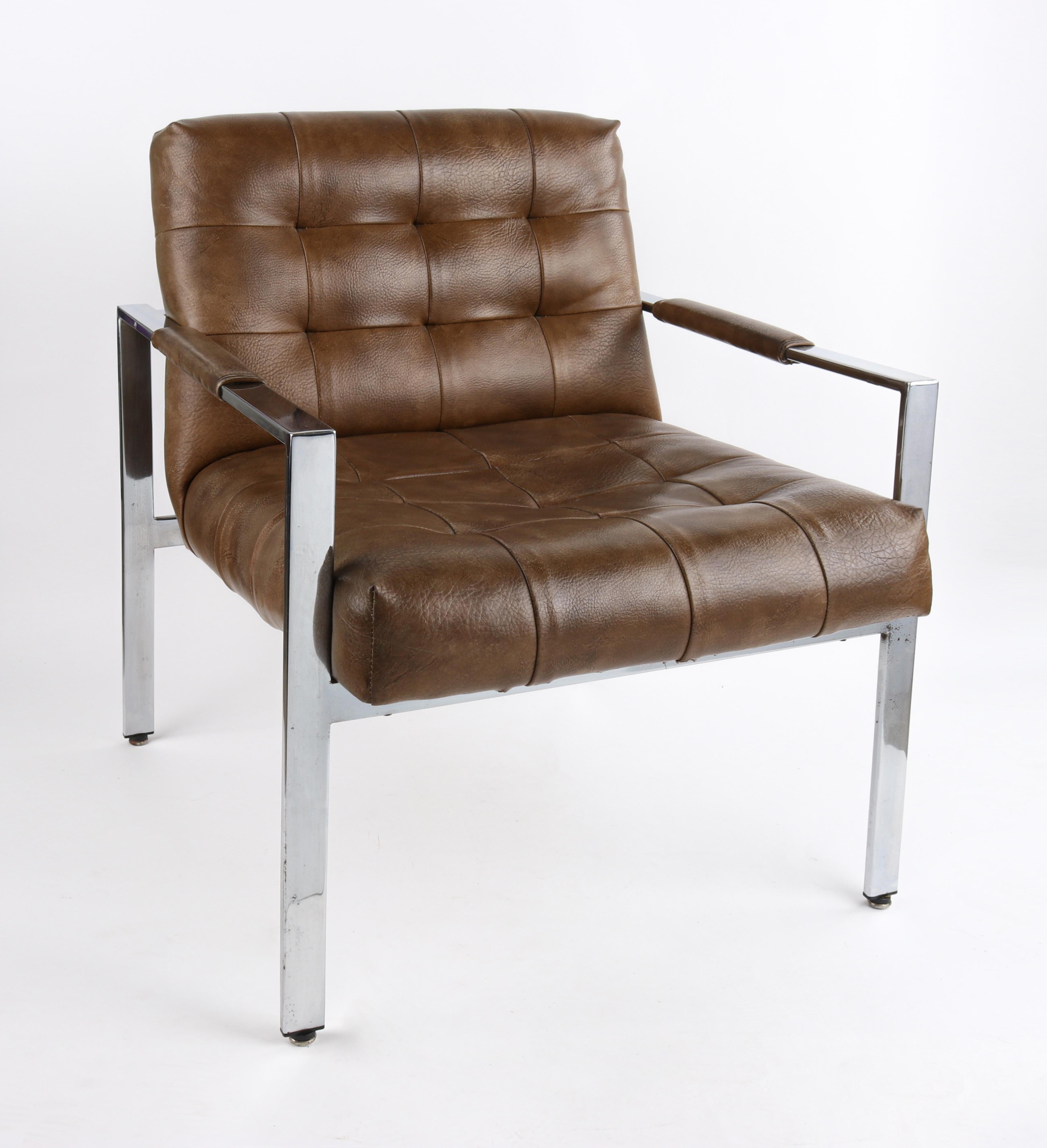 American Milo Baughman Thayer Coggin 1969 Chrome Upholstered Tank Lounge Cantilever Chair For Sale