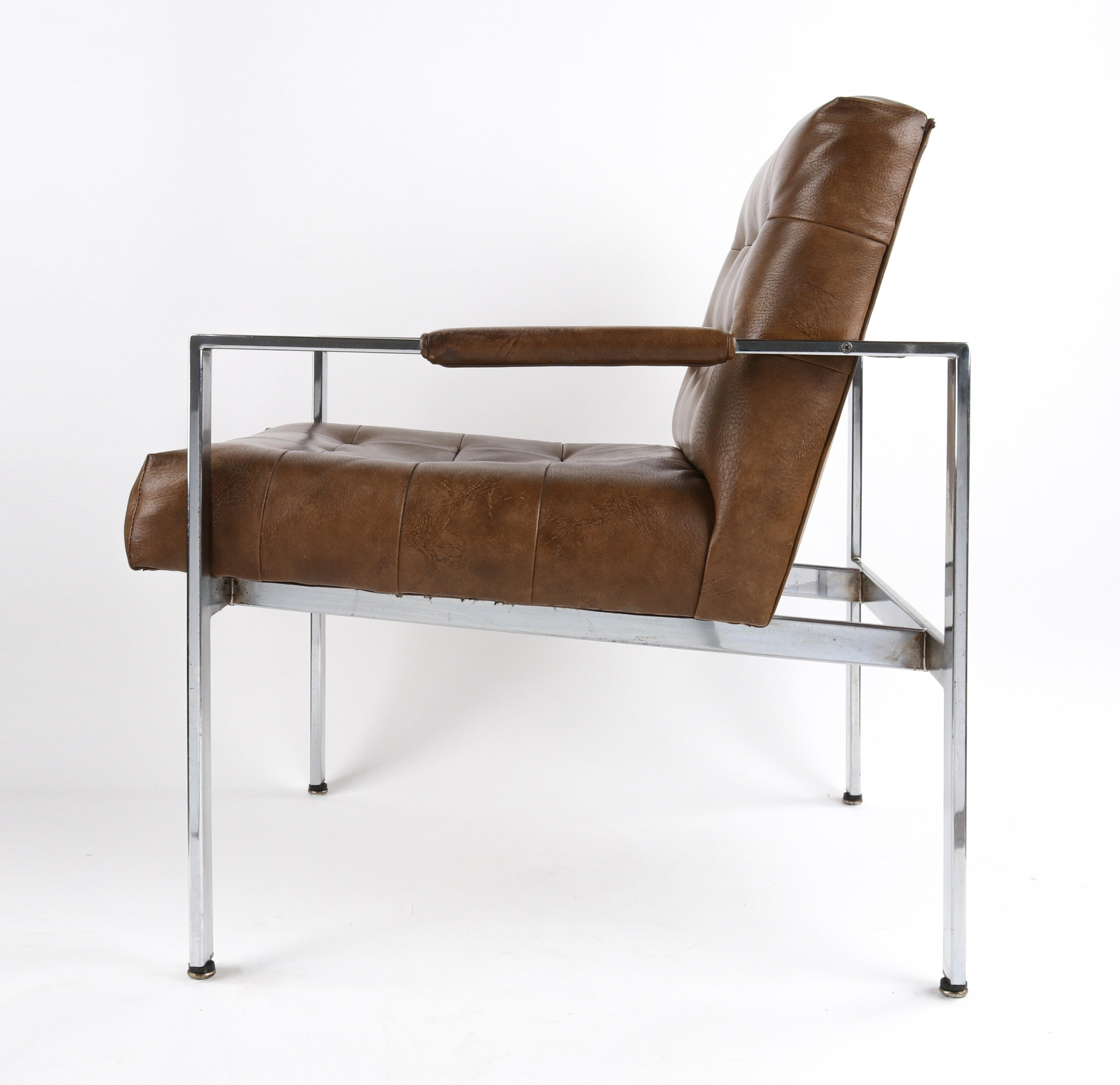 Milo Baughman Thayer Coggin 1969 Chrome Upholstered Tank Lounge Cantilever Chair For Sale 1