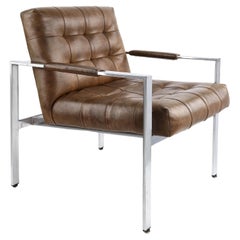 Retro Milo Baughman Thayer Coggin 1969 Chrome Upholstered Tank Lounge Cantilever Chair