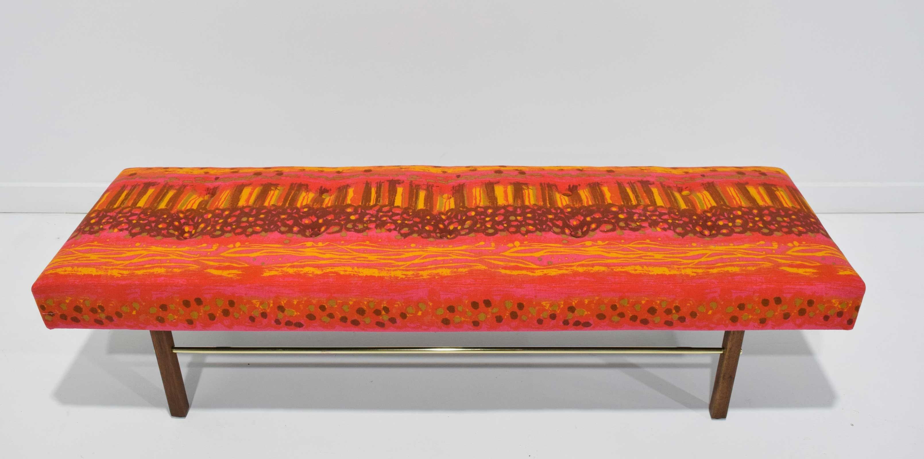 Milo Baughman Thayer Coggin Bench in Jack Lenor Larsen Vibrant Pink Precipice 3