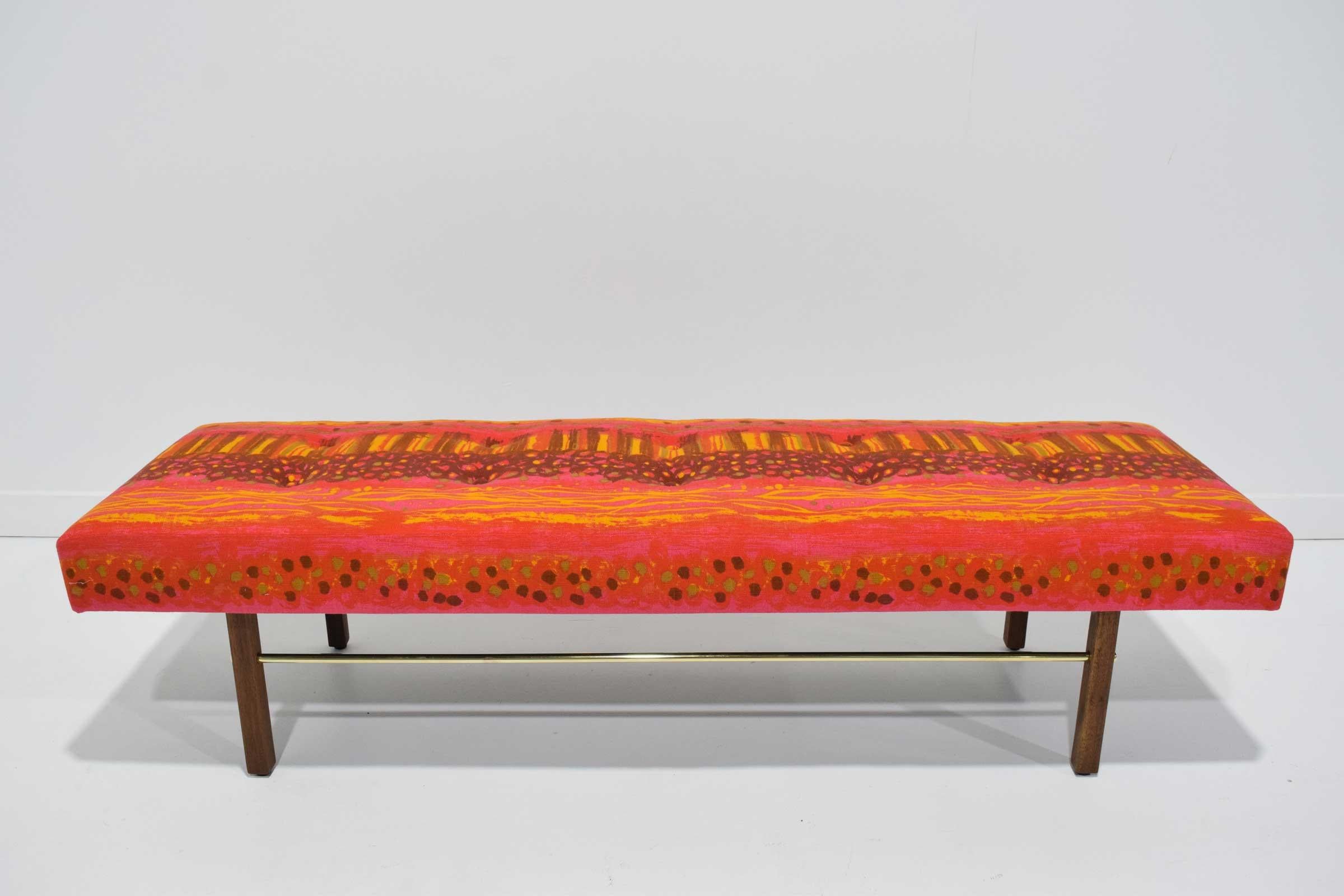 Milo Baughman Thayer Coggin Bench in Jack Lenor Larsen Vibrant Pink Precipice 2