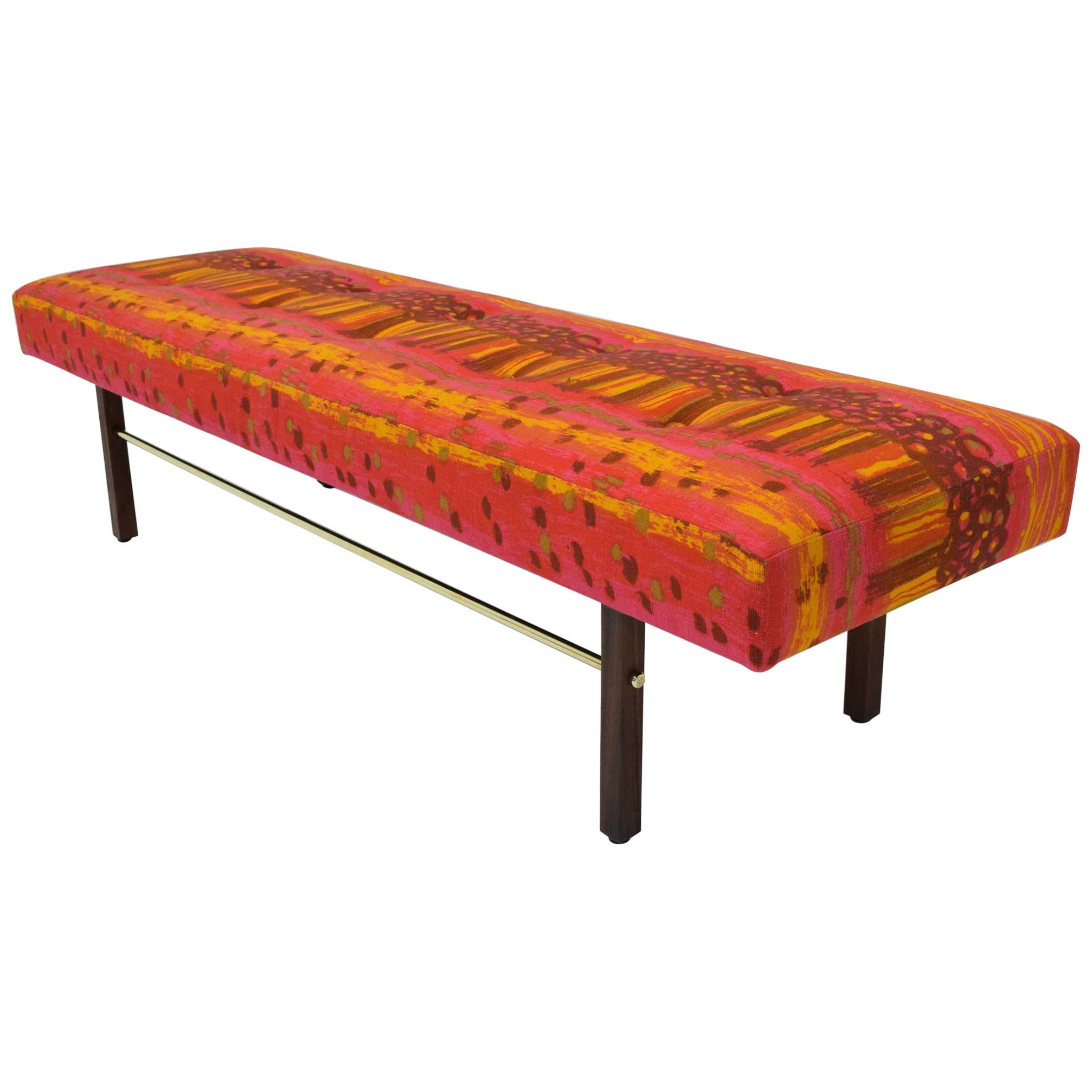 Milo Baughman Thayer Coggin Bench in Jack Lenor Larsen Vibrant Pink Precipice