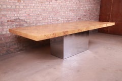 Milo Baughman Thayer Coggin Burl and Chrome Pedestal Dining Table, Refinished