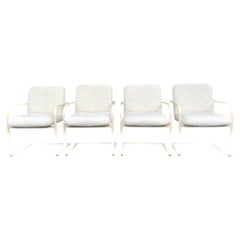 Chaises de salle à manger en porte-à-faux en tissu bouclé Barbara Barry pour Milo Baughman Thayer Coggin