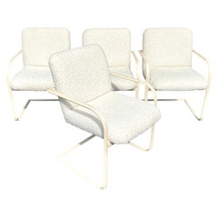 Chaises de salle à manger en porte-à-faux en tissu bouclé Barbara Barry pour Milo Baughman Thayer Coggin