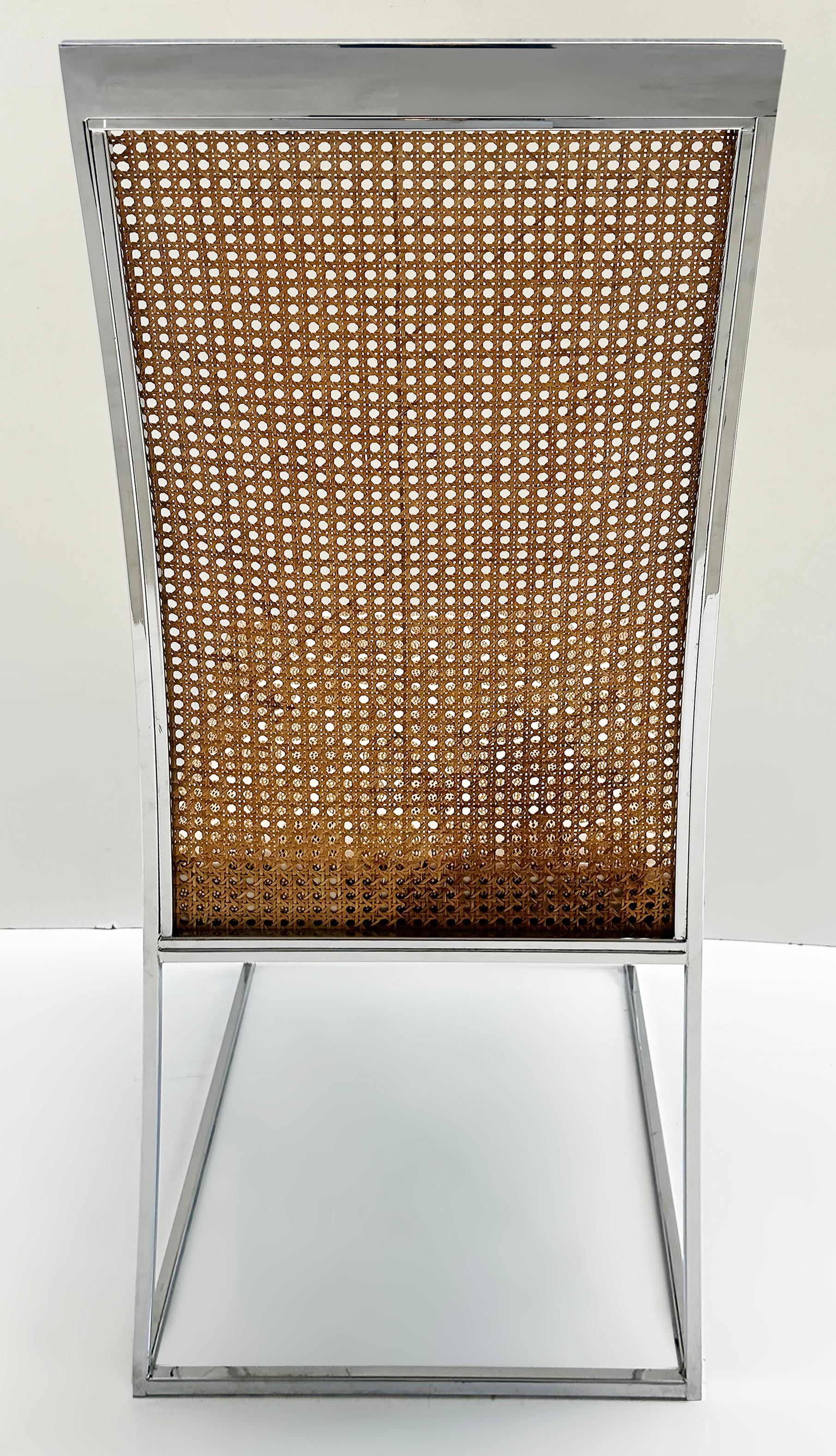  Milo Baughman Thayer Coggin Esszimmerstühle aus Chrom und Schilfrohr - 4er-Set (Ende des 20. Jahrhunderts) im Angebot