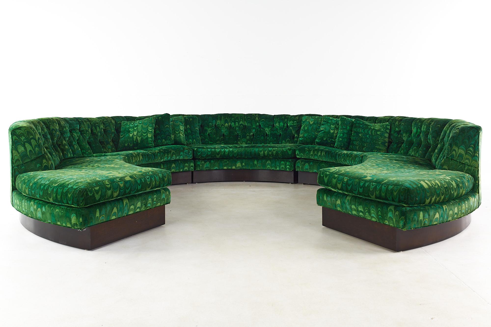 Erwin Lambeth midcentury circular sectional pit sofa with original jack Lenor Larsen Fabric.

This pit sofa measures: 150 wide x 150 deep x 27 inches high, with a seat height of 16 inches

All pieces of furniture can be had in what we call
