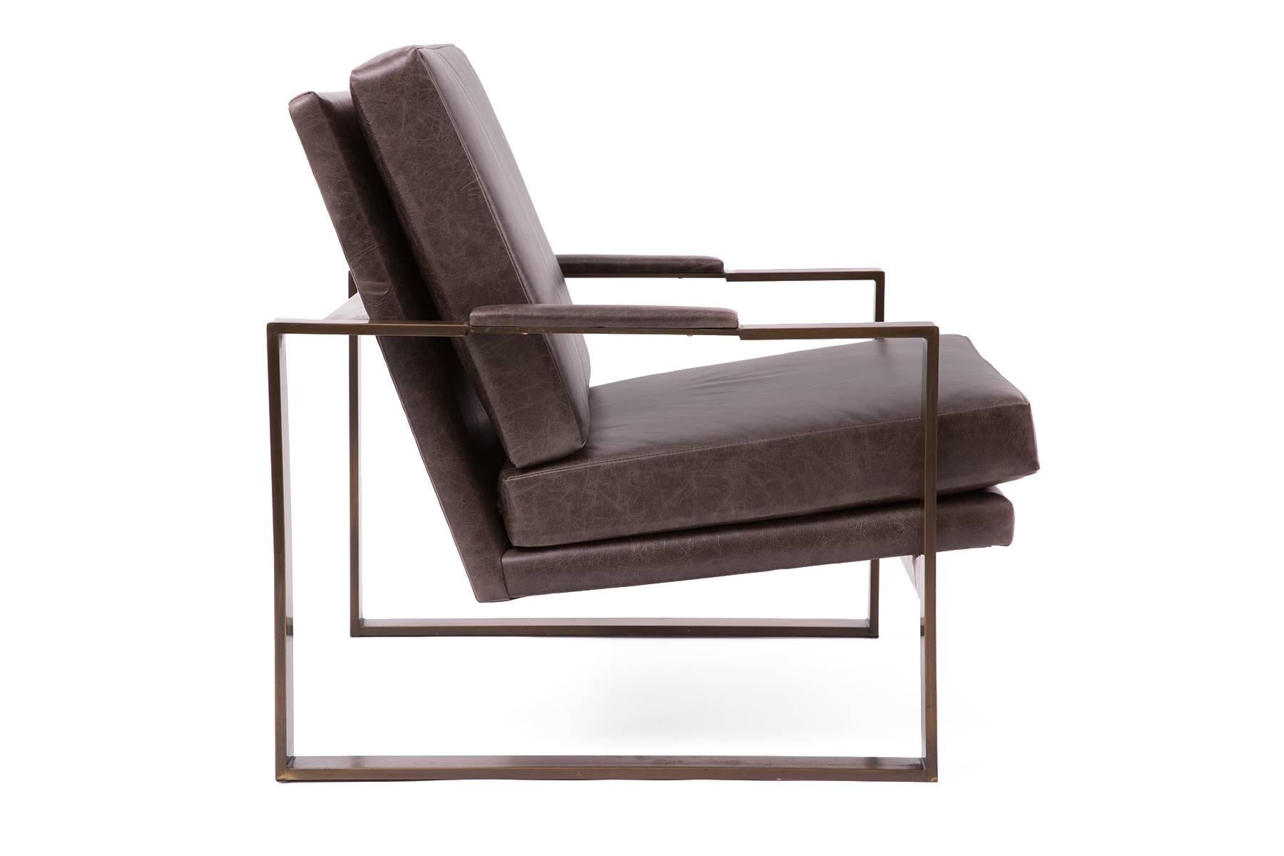 Milo Baughman Thayer Coggin Leather and Bronze Lounge Chairs In Good Condition In Phoenix, AZ