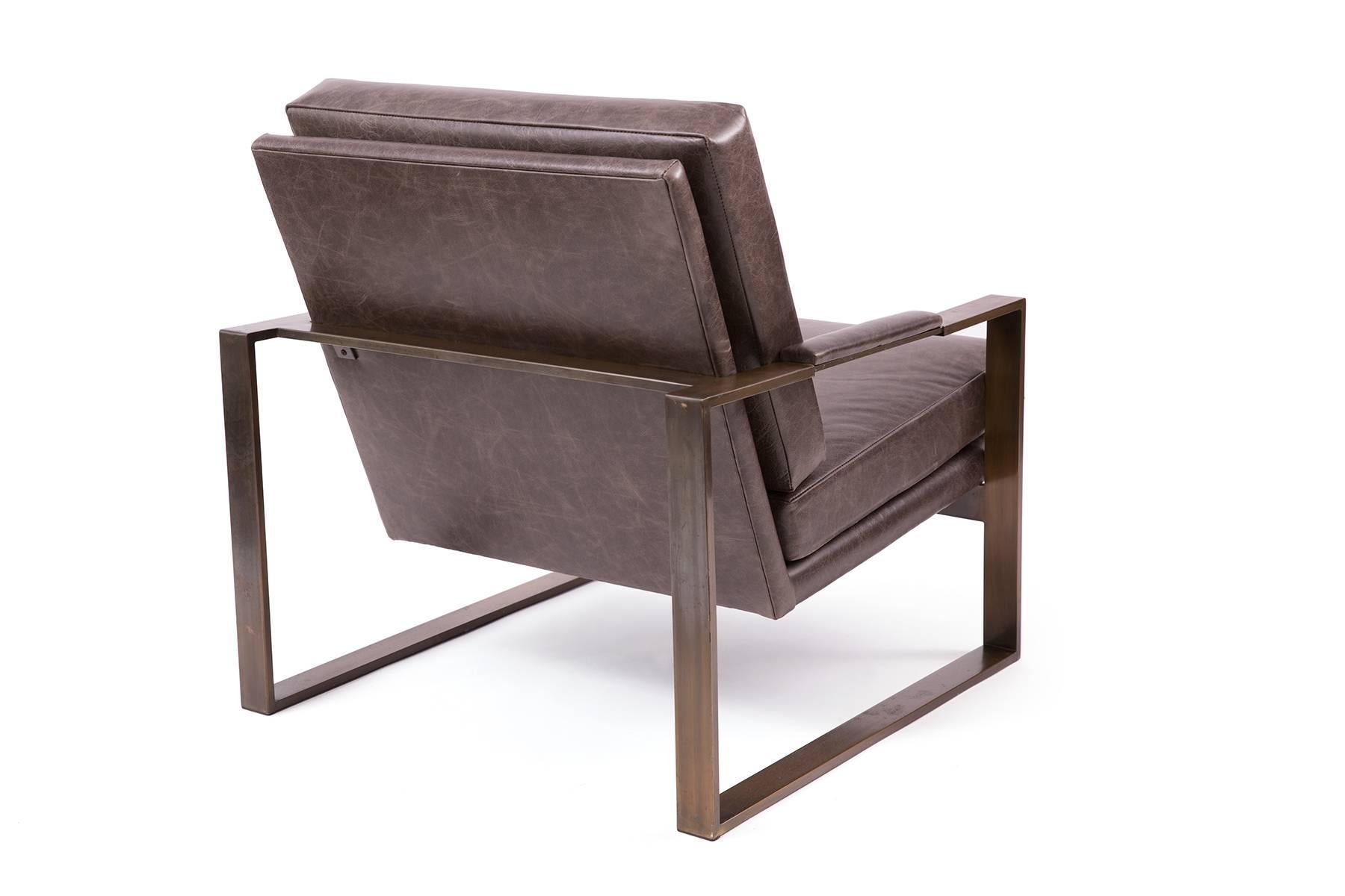 Late 20th Century Milo Baughman Thayer Coggin Leather and Bronze Lounge Chairs