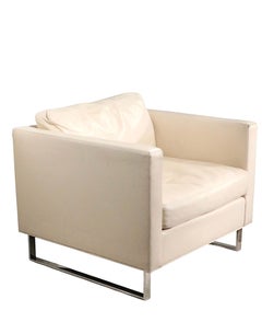Milo Baughman Thayer Coggin Leather and Chrome Cube Form Lounge Chair c. 1970's