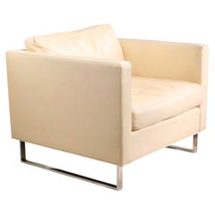 Milo Baughman Thayer Coggin Leather and Chrome Cube Form Lounge Chair c. 1970's