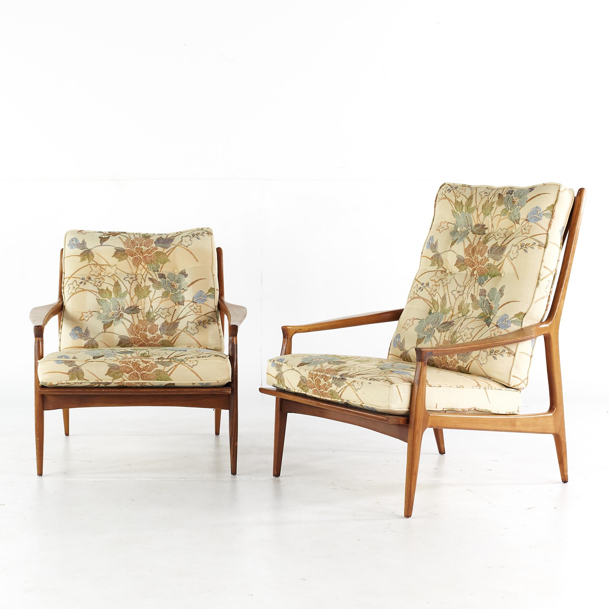 Mid-Century Modern Milo Baughman Thayer Coggin MCM His and Hers Archie Walnut Lounge Chairs - Pair