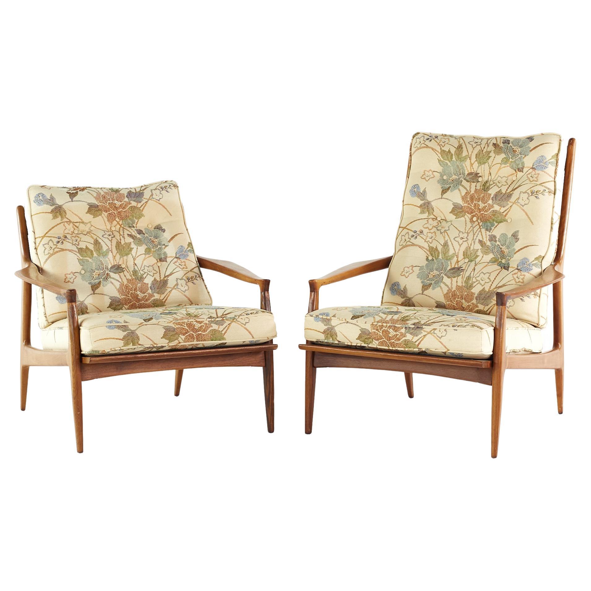 Milo Baughman Thayer Coggin MCM His and Hers Archie Walnut Lounge Chairs - Pair