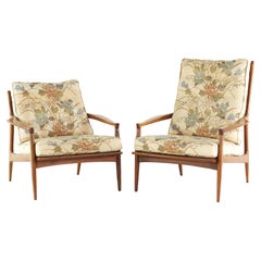 Milo Baughman Thayer Coggin MCM His and Hers Archie Walnut Lounge Chairs - Pair