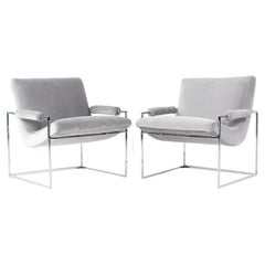 Milo Baughman Thayer Coggin MCM Re-Upholstered Scoop Lounge Chairs, Pair