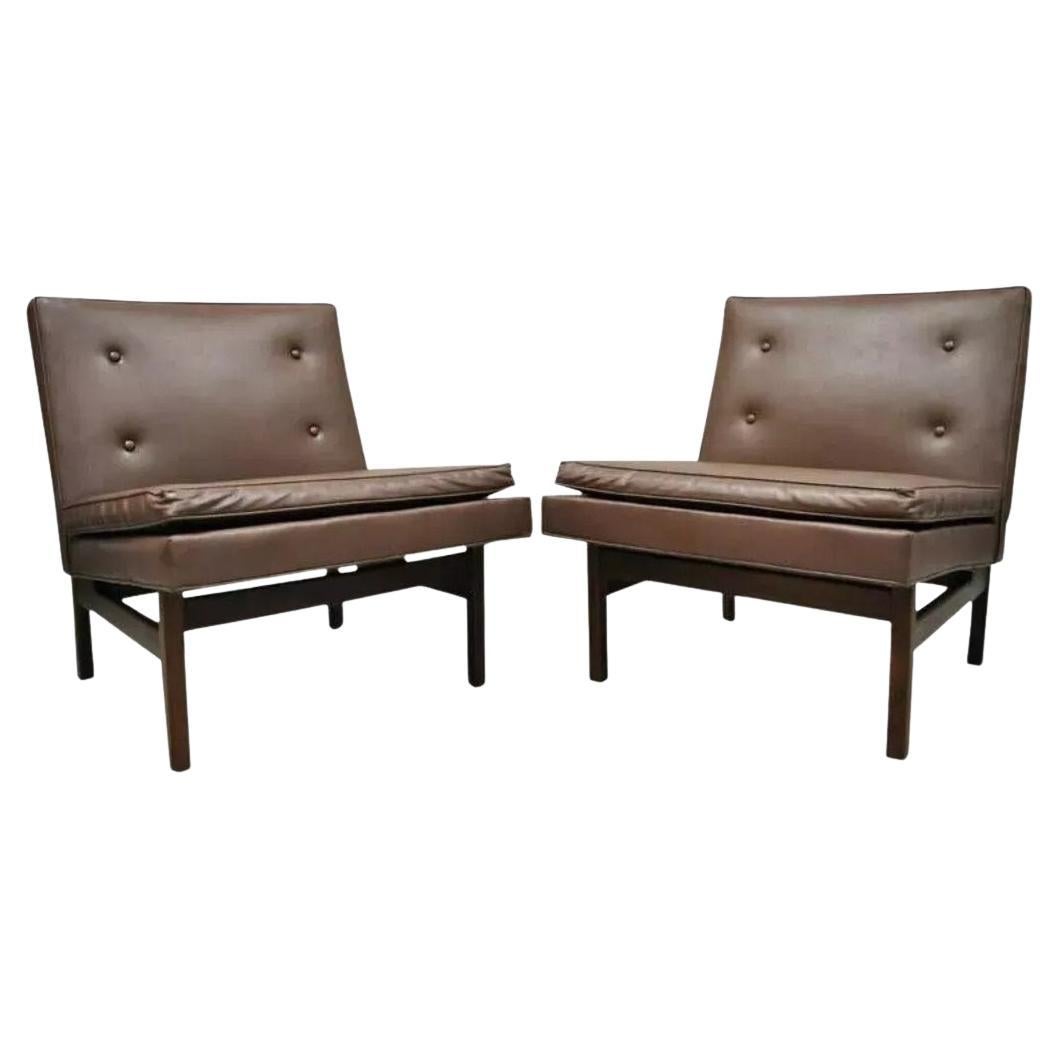 Milo Baughman Thayer Coggin Mid Century Modern Brown Teak Lounge Chairs - a Pair