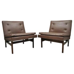 Milo Baughman Thayer Coggin Mid Century Modern Brown Teak Lounge Chairs - a Pair