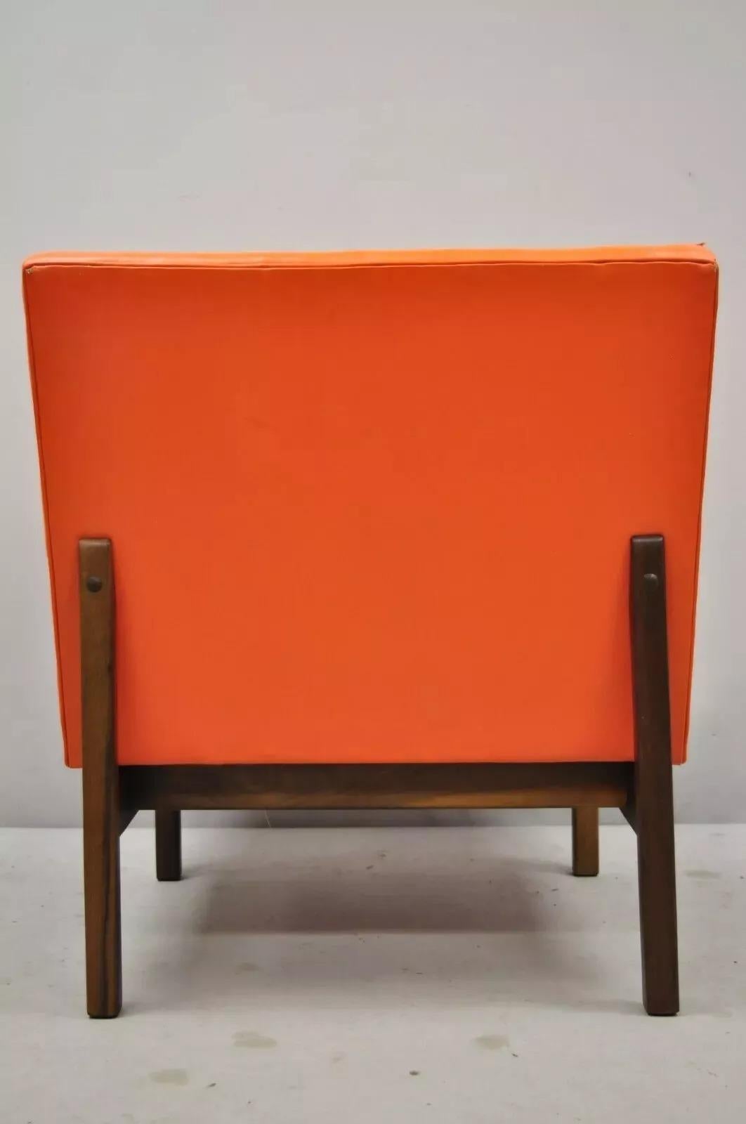 Wood Milo Baughman Thayer Coggin Mid Century Modern Orange Teak & Vinyl Lounge Chair For Sale