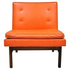 Milo Baughman Thayer Coggin Mid Century Modern Orange Teak & Vinyl Lounge Chair
