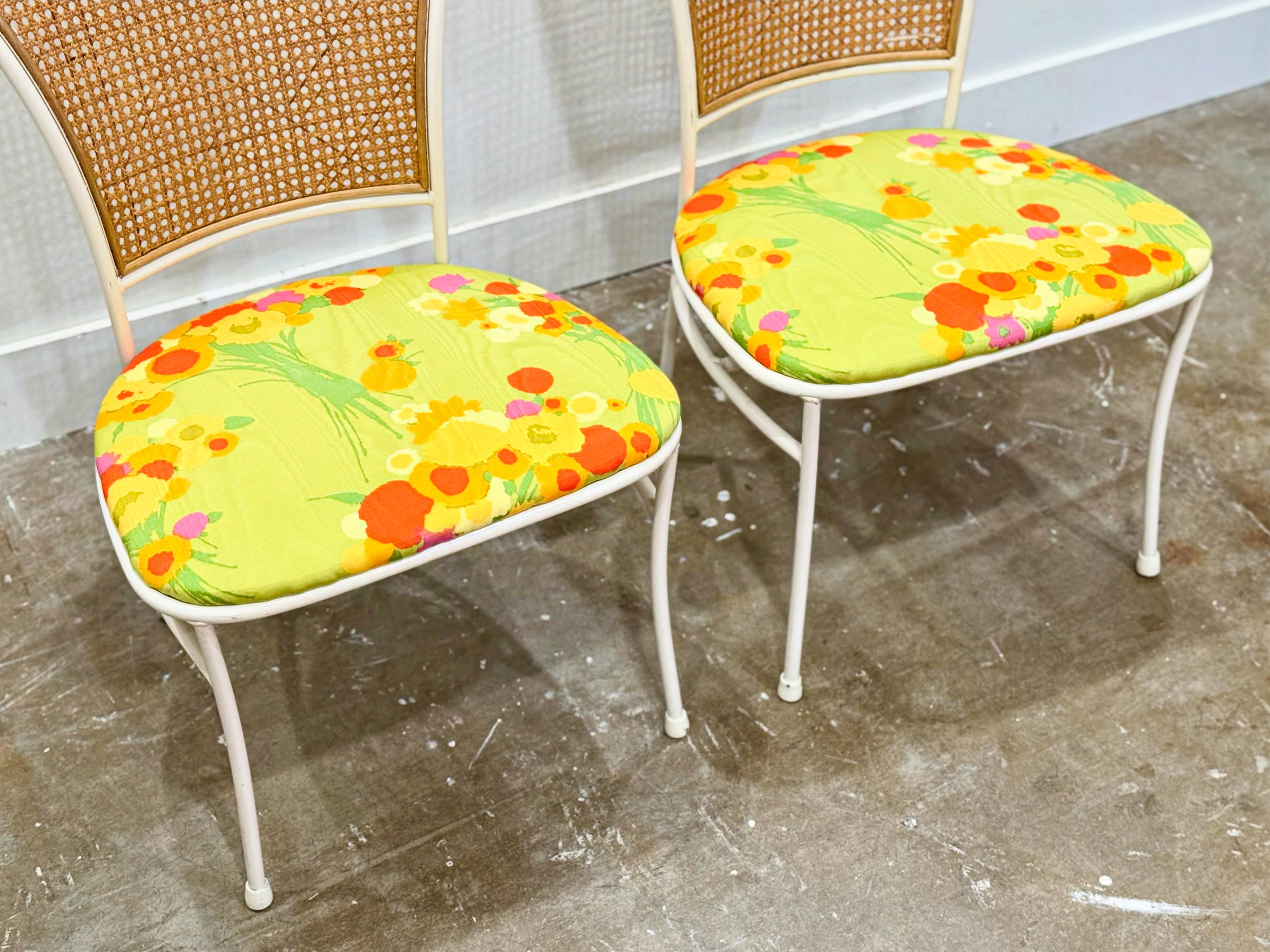 Pair vintage organic modern high back ocassional chairs in cane and iron by Milo Baughman for Thayer Coggin circa 1980s.
Freshly upholstered with NOS Cohama 