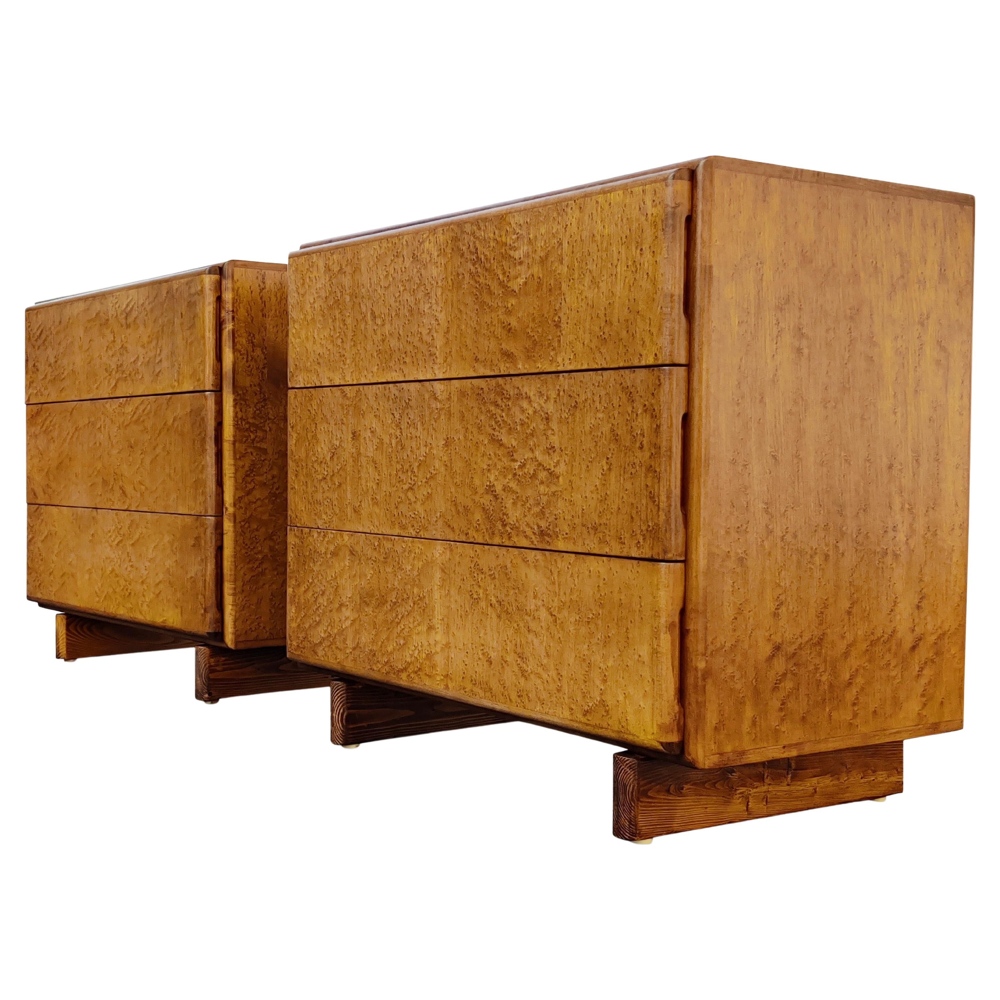 Milo Baughman Thayer Coggin Pair Dressers or Nightstands Birdseye Maple, 1970s