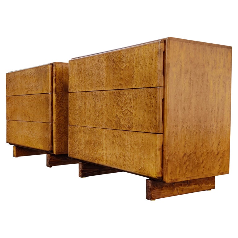 Milo Baughman Thayer Coggin Pair Dressers or Nightstands Birdseye Maple