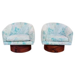 Milo Baughman Thayer Coggin Pair Swivel Lounge Chairs Rosewood Midcentury Modern