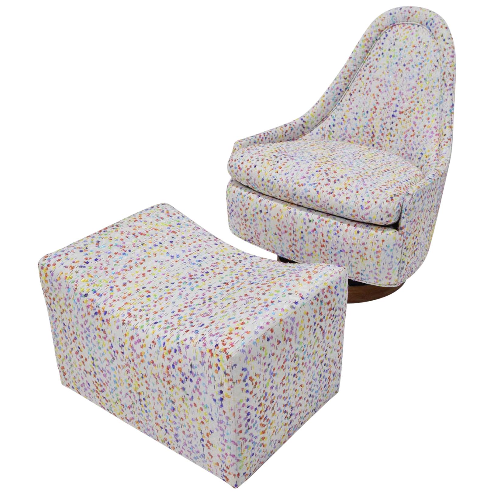 Milo Baughman Thayer Coggin Petite Teardrop Swivel Lounge Chair with Ottoman