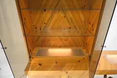 Milo Baughman Thayer Cogging Yew Wood Cantilever Console Chine Display Cabinet