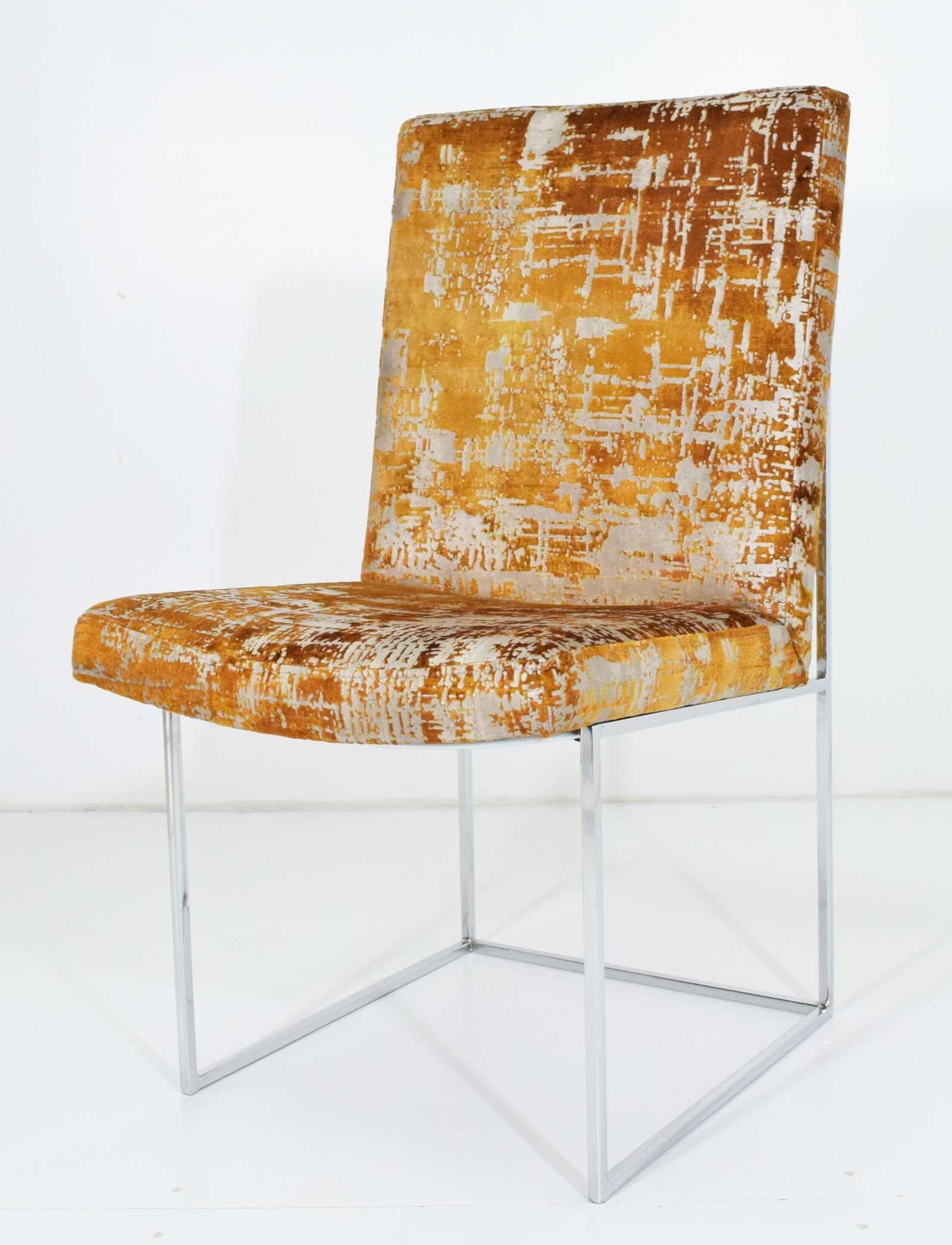 Milo Baughman Thin Frame Chrome Dining Chair in Gold Metallic:: von Paaren bis zu 12 (20. Jahrhundert) im Angebot