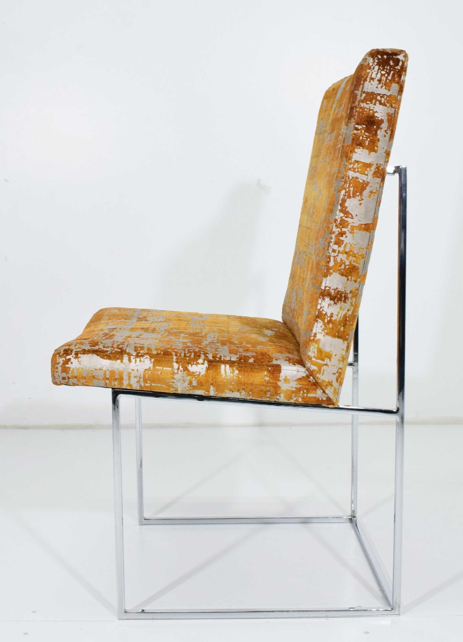 Milo Baughman Thin Frame Chrome Dining Chair in Gold Metallic:: von Paaren bis zu 12 (Polster) im Angebot