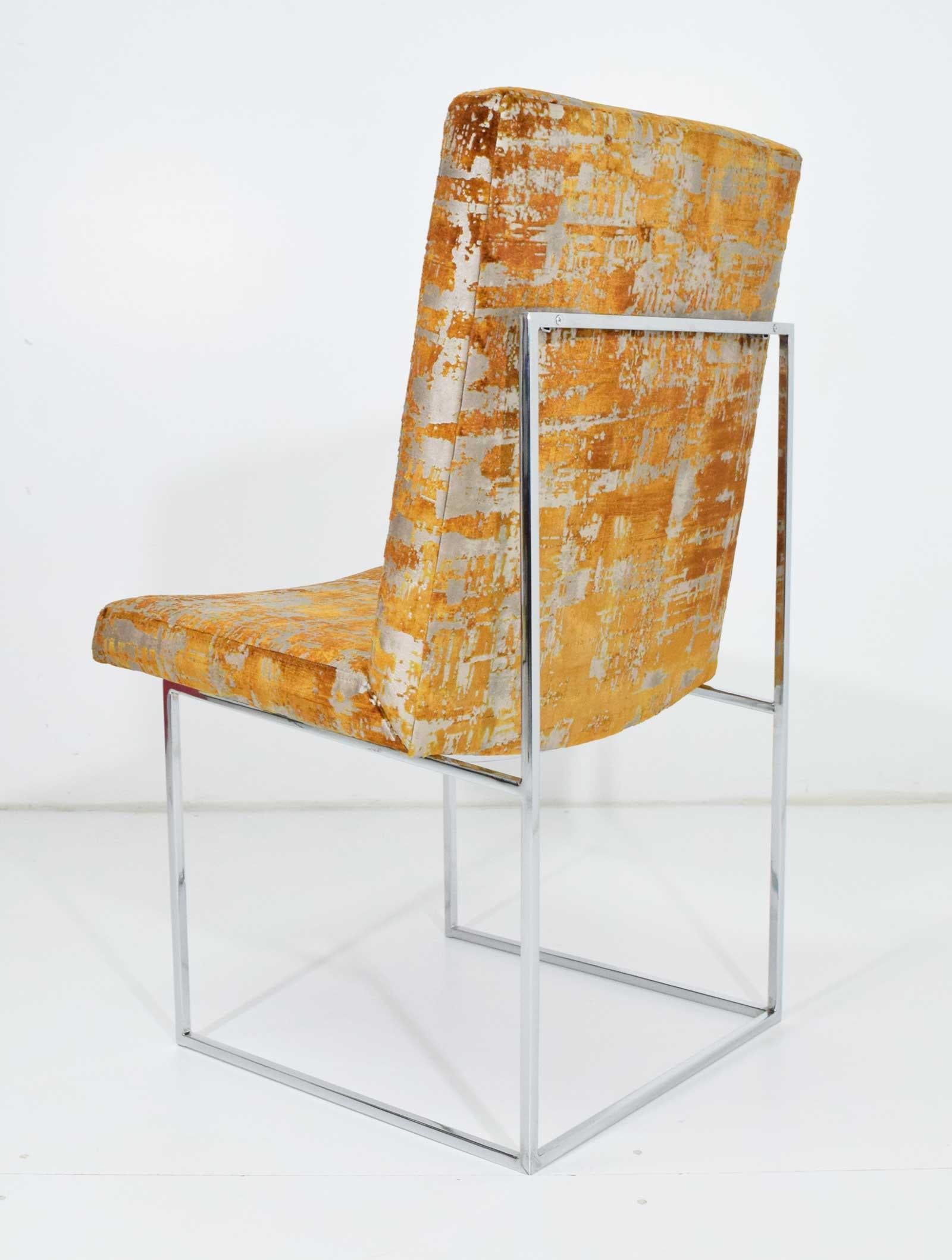 Milo Baughman Thin Frame Chrome Dining Chair in Gold Metallic:: von Paaren bis zu 12 im Angebot 1