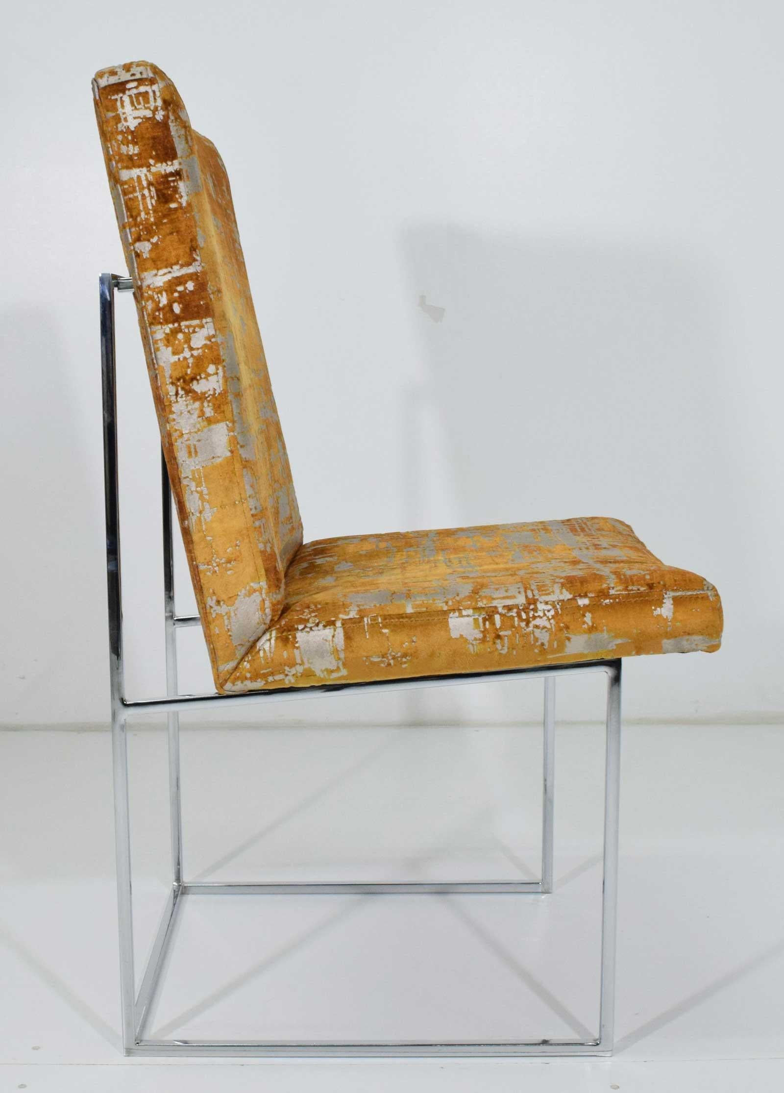 Milo Baughman Thin Frame Chrome Dining Chair in Gold Metallic:: von Paaren bis zu 12 im Angebot 2