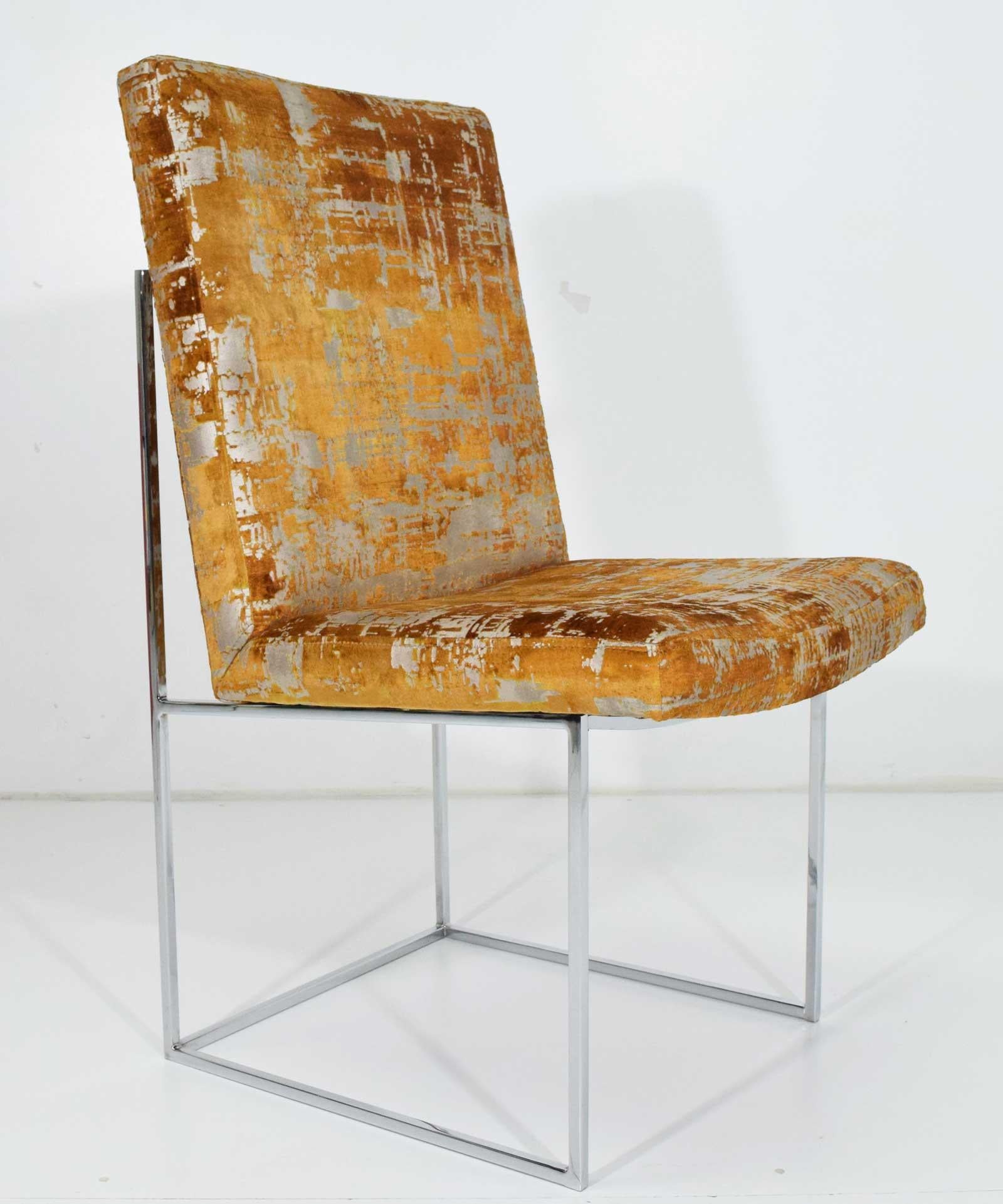 Milo Baughman Thin Frame Chrome Dining Chair in Gold Metallic:: von Paaren bis zu 12 im Angebot 3