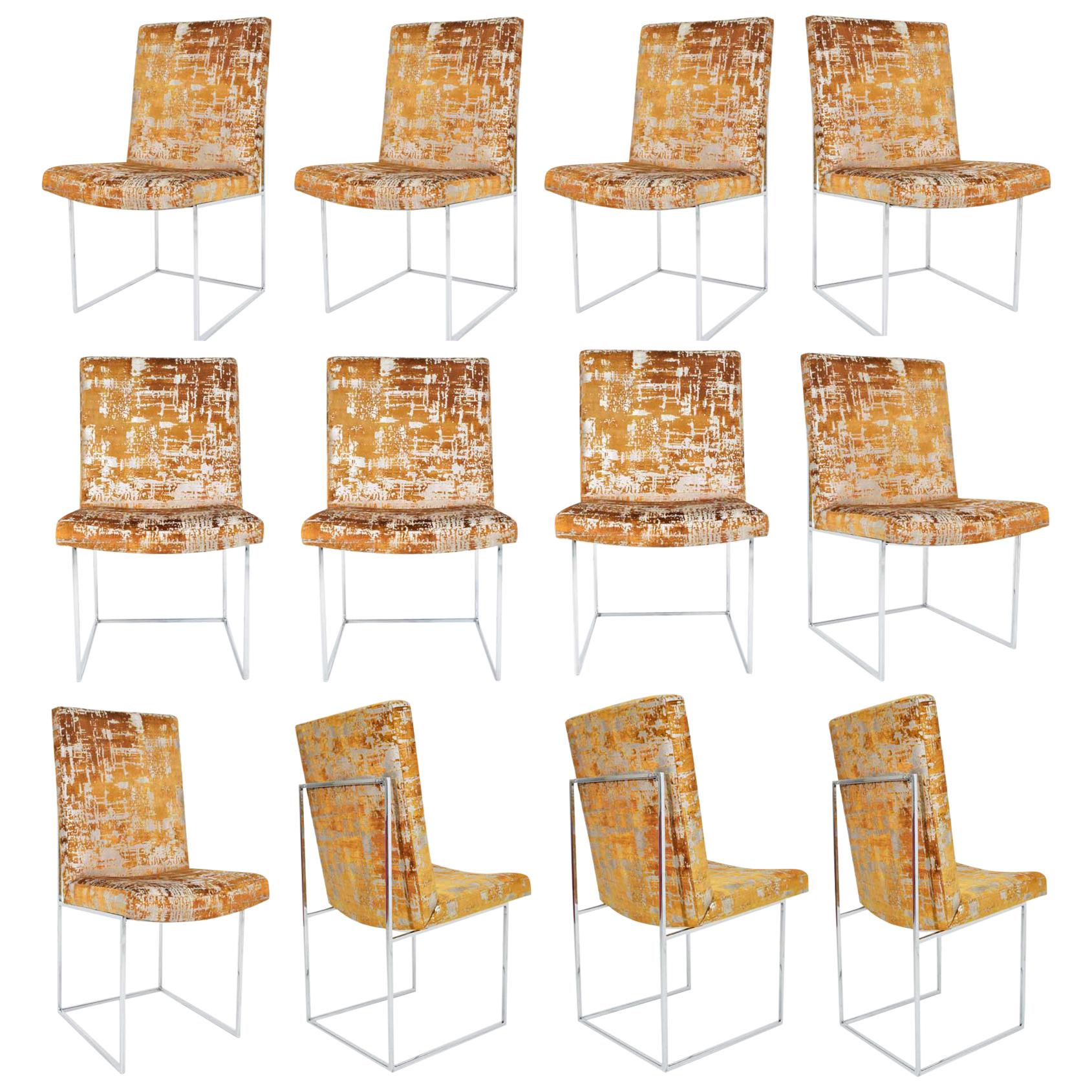 Milo Baughman Thin Frame Chrome Dining Chair in Gold Metallic, by Pairs up to 12