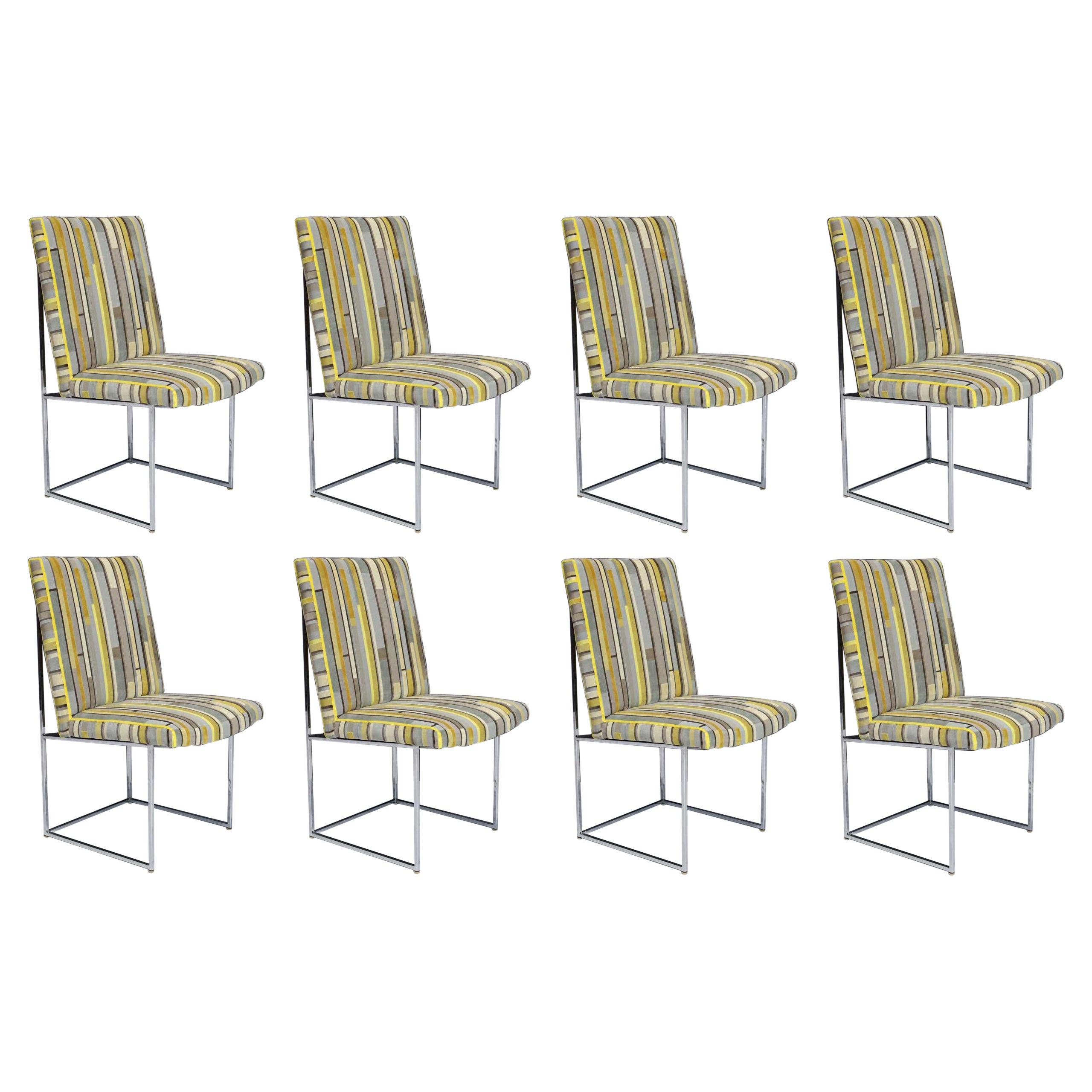 Chaises de salle à manger Milo Baughman à cadre mince en velours taillé Maharam en vente