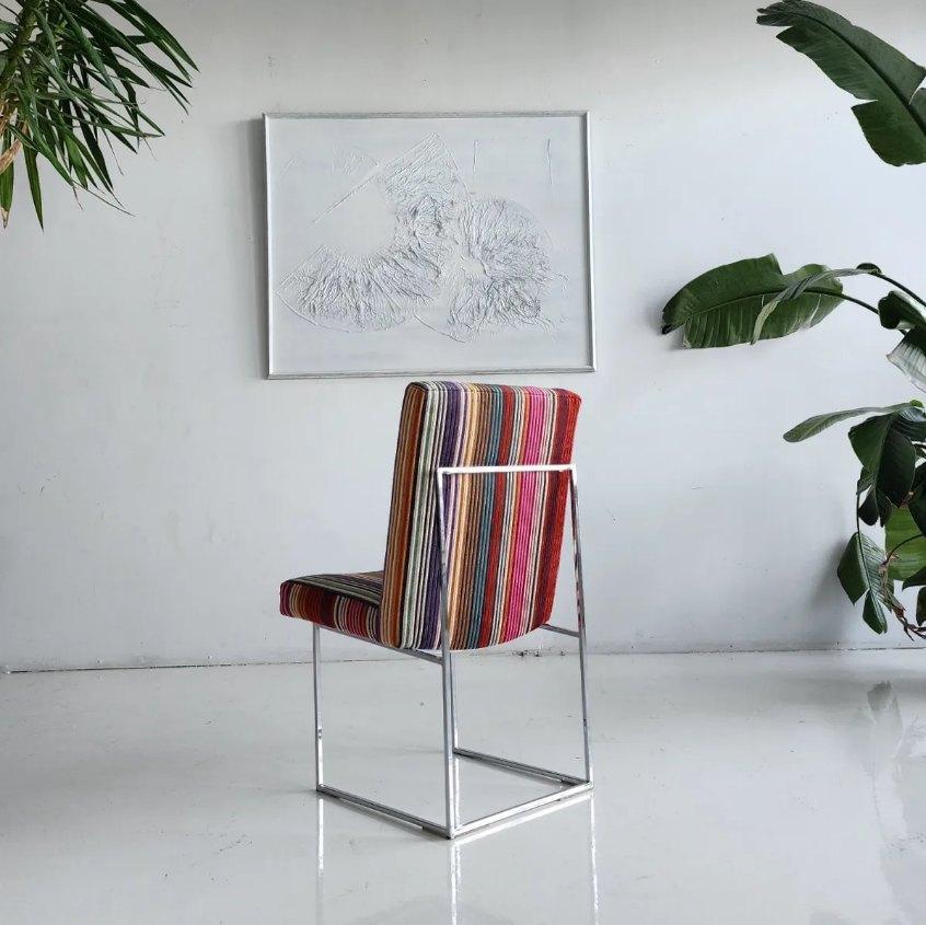 Milo Baughman Thin-Frame Dining Chairs, Set of 4 Upholstered in Missoni Home In Excellent Condition For Sale In Chicago, IL