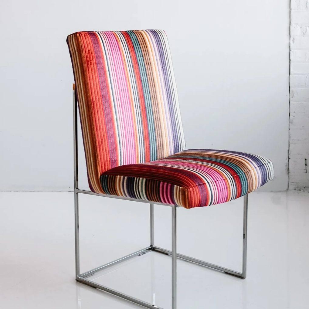 Late 20th Century Milo Baughman Thin-Frame Dining Chairs, Set of 4 Upholstered in Missoni Home For Sale