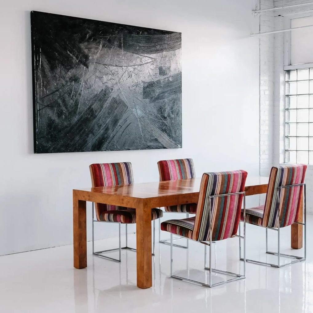 Milo Baughman Thin-Frame Dining Chairs, Set of 4 Upholstered in Missoni Home For Sale 3