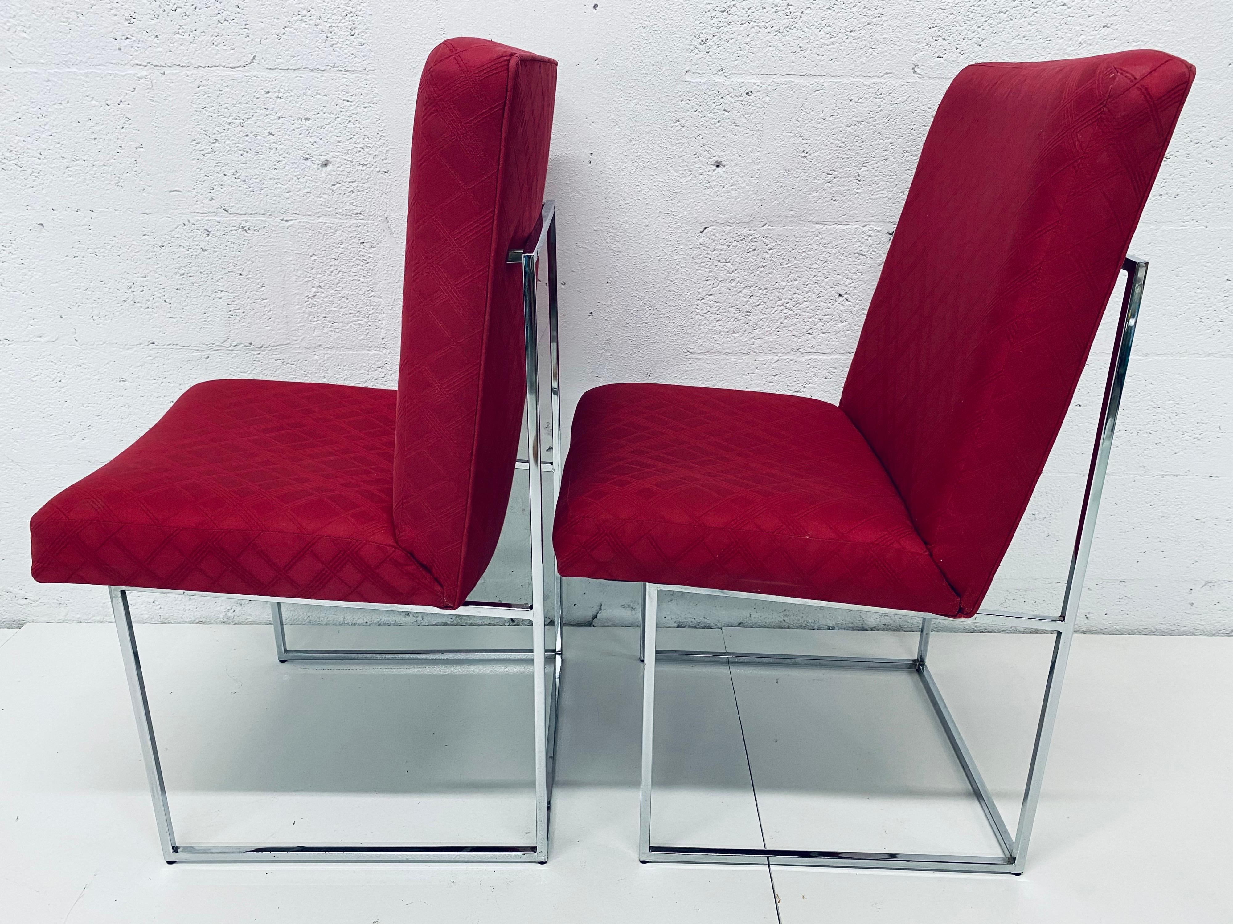 Fabric Milo Baughman Thin-Line Chrome Dining Chairs for Thayer Coggin, a Pair