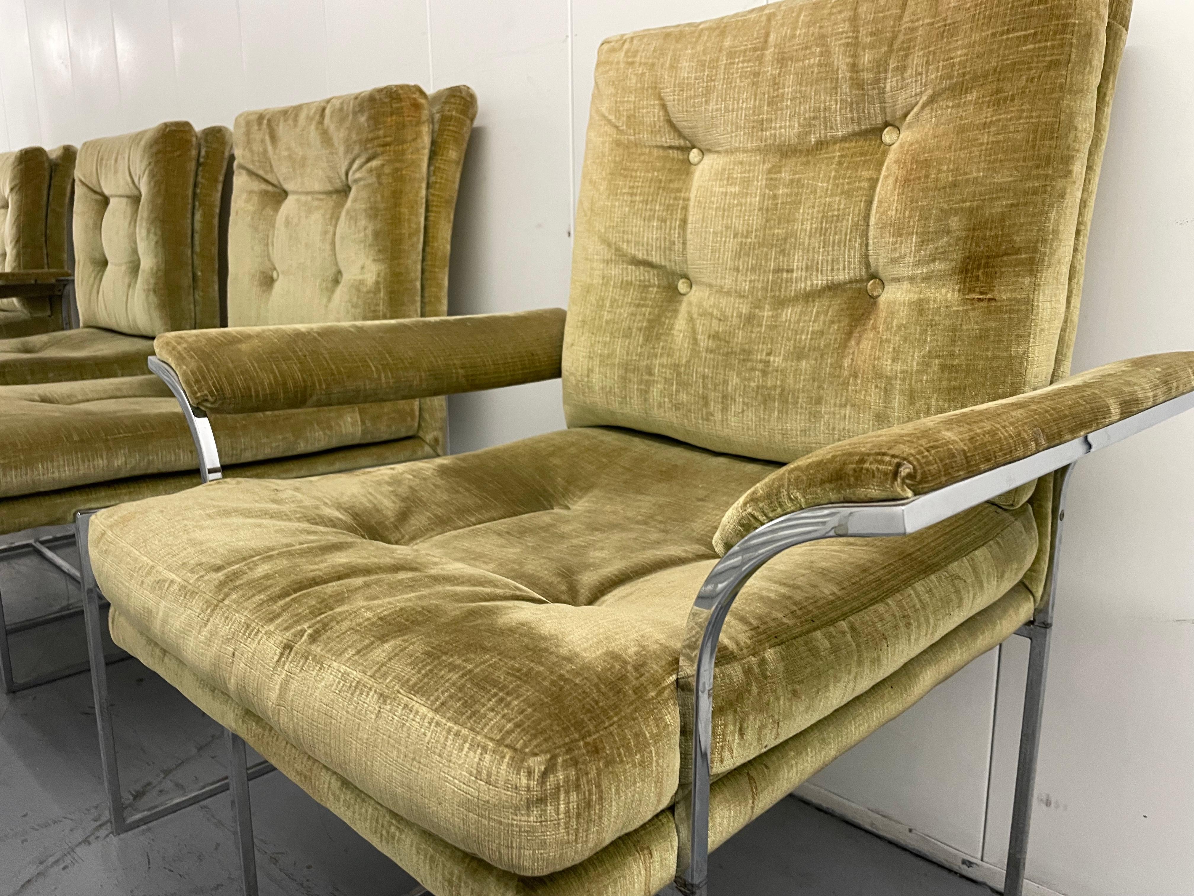 Mid-Century Modern Milo Baughman Thin Line Chrome Dining Chairs for Thayer Coggin, Set of 4