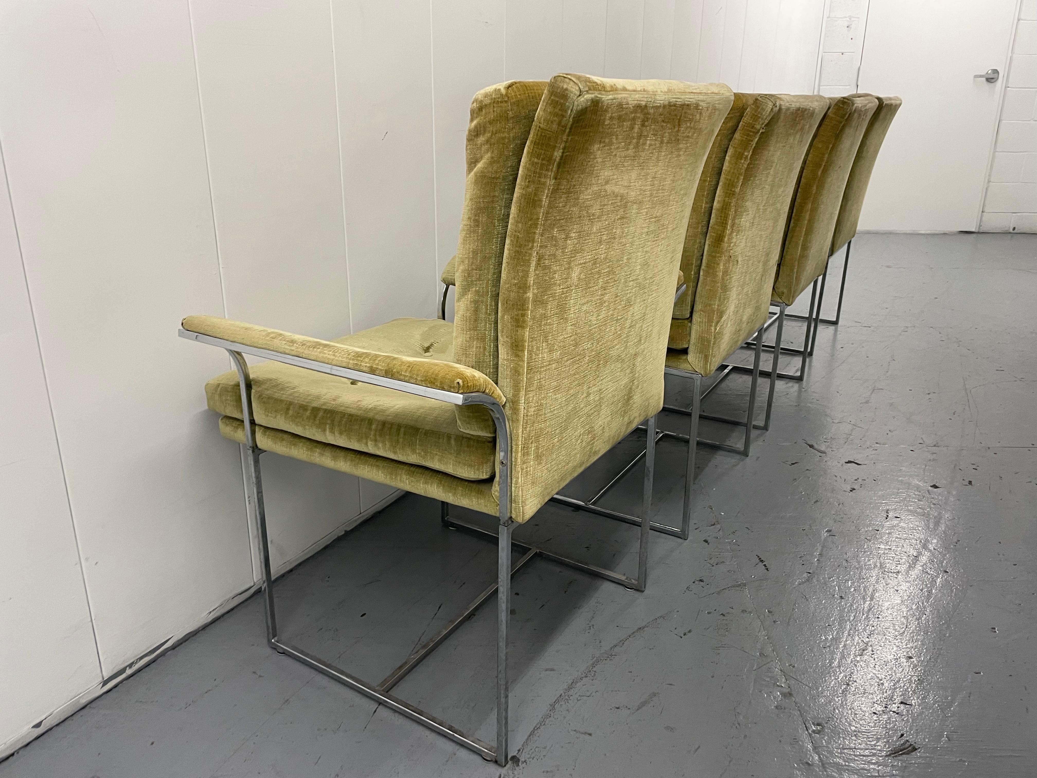 American Milo Baughman Thin Line Chrome Dining Chairs for Thayer Coggin, Set of 4