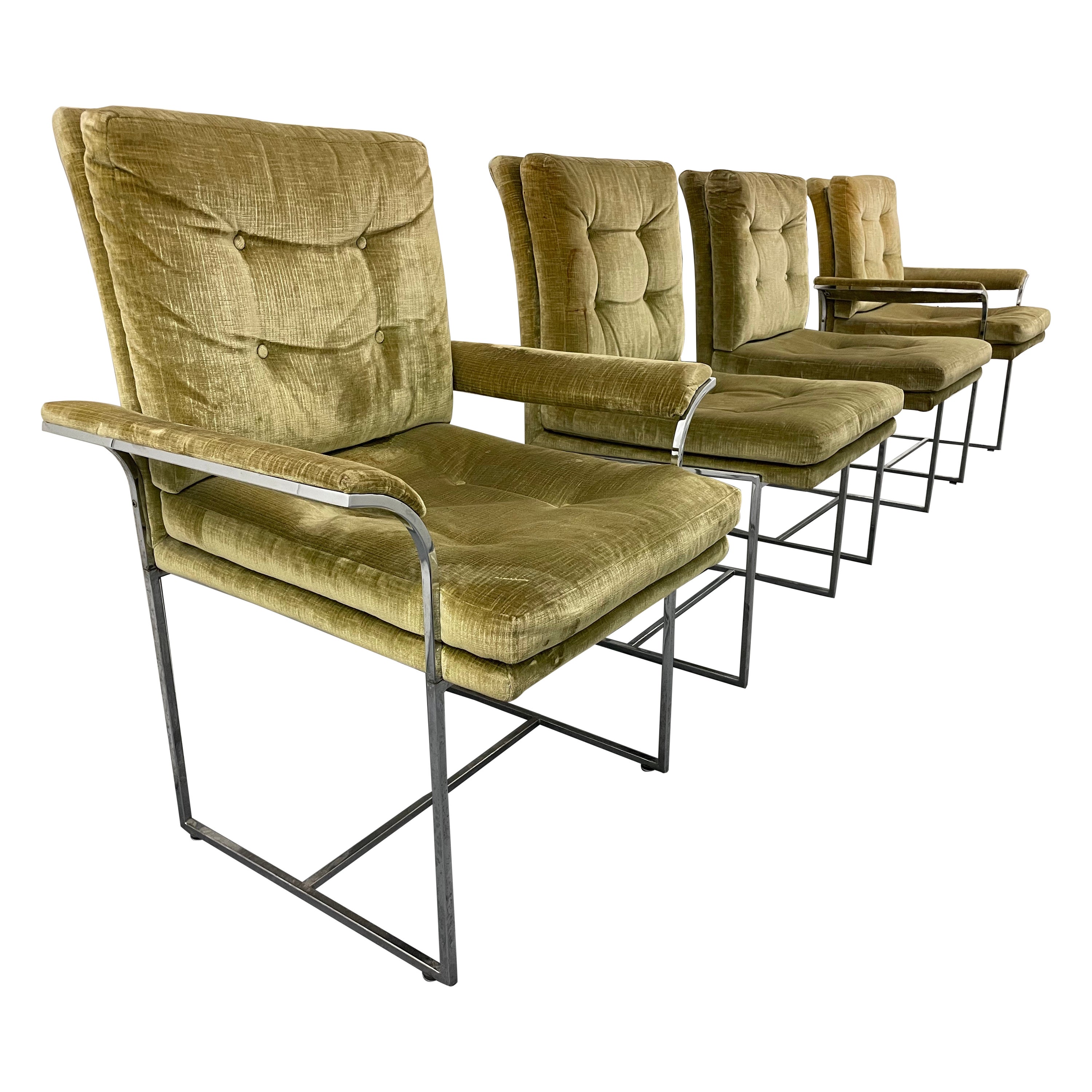Milo Baughman Thin Line Chrome Dining Chairs for Thayer Coggin, Set of 4
