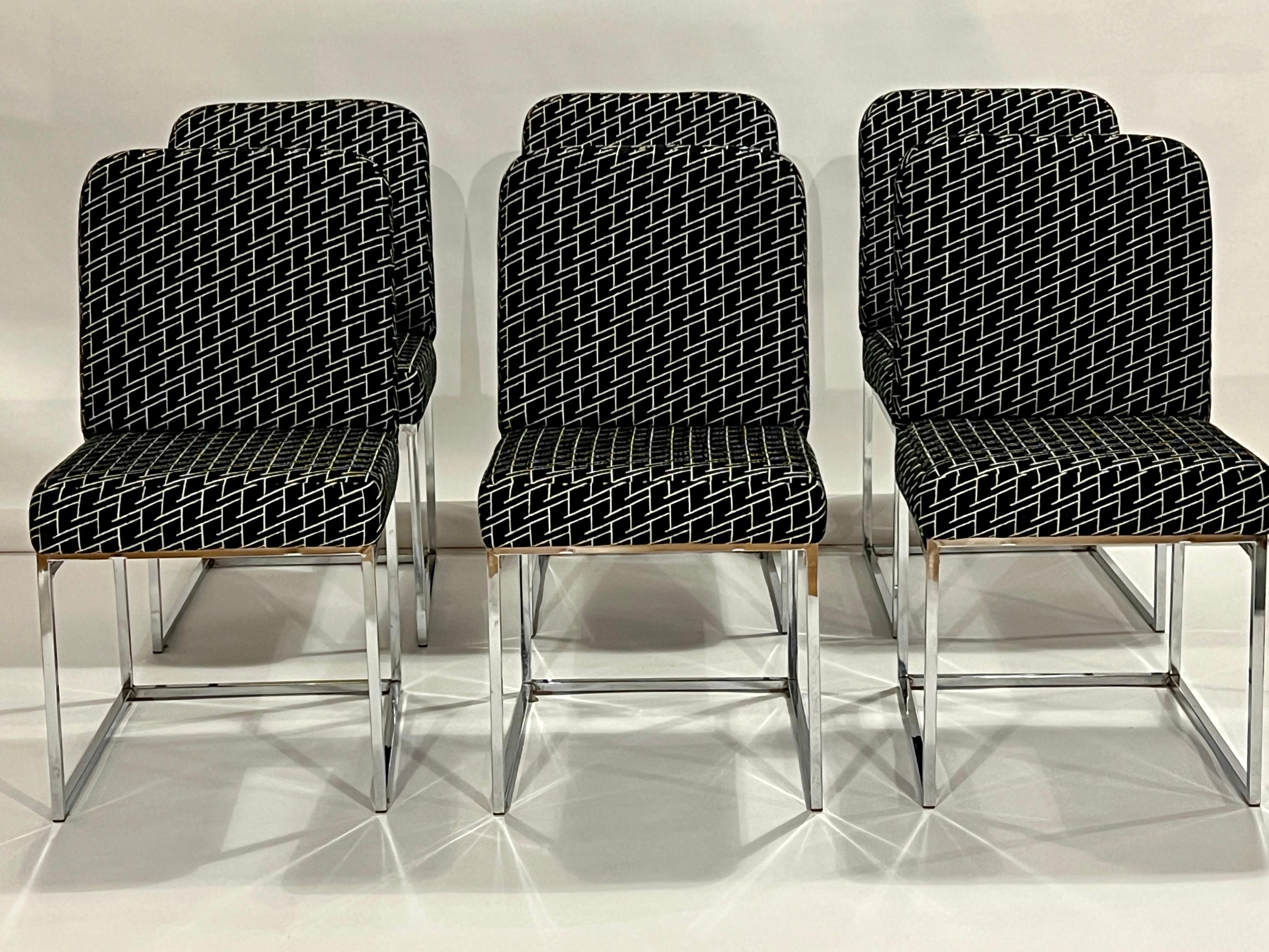 Mid-Century Modern Milo Baughman Thin Line Chrome Dining Chairs, Set of 6