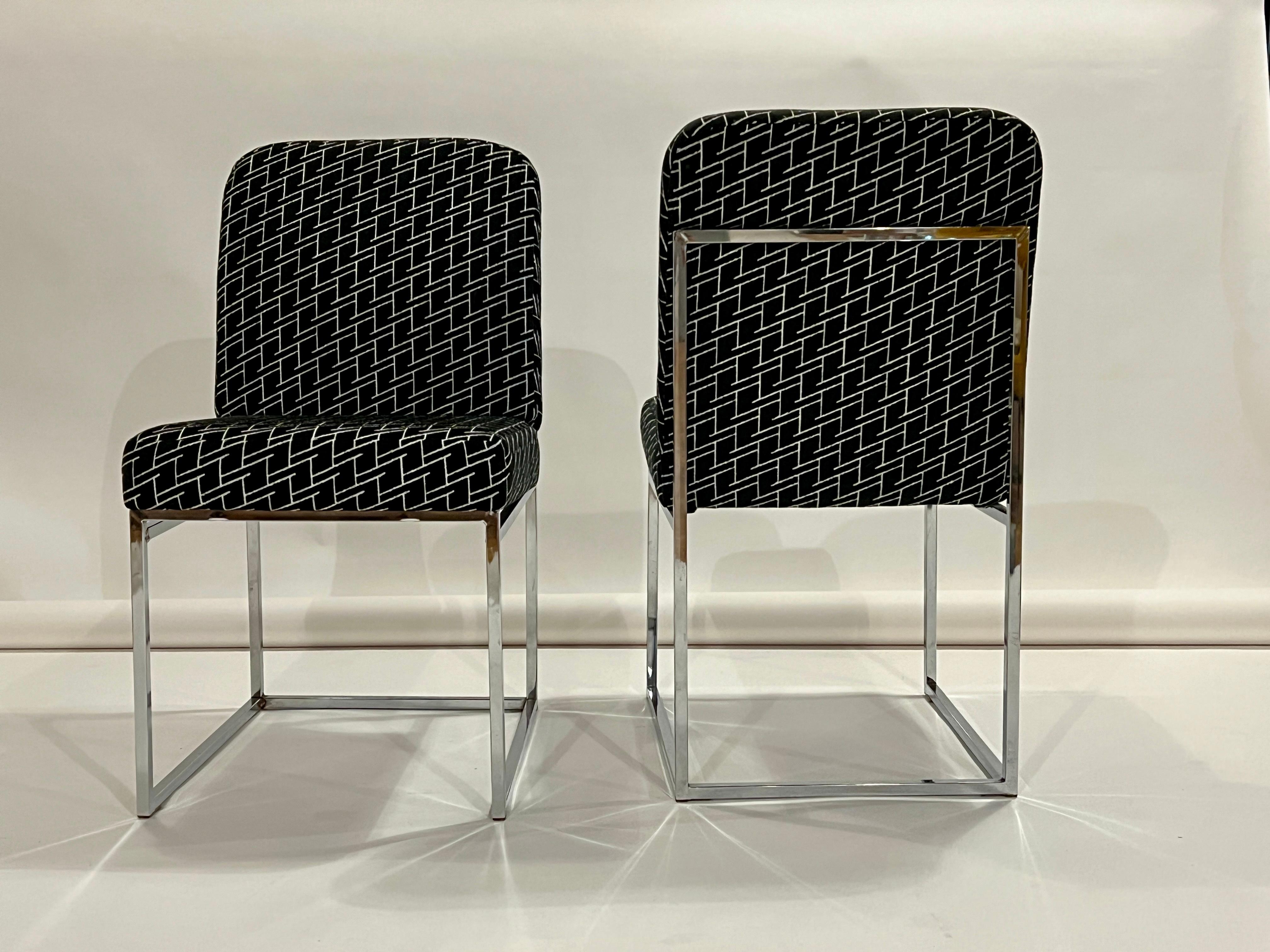 Milo Baughman Thin Line Chrome Dining Chairs, Set of 6 In Good Condition In Chicago, IL
