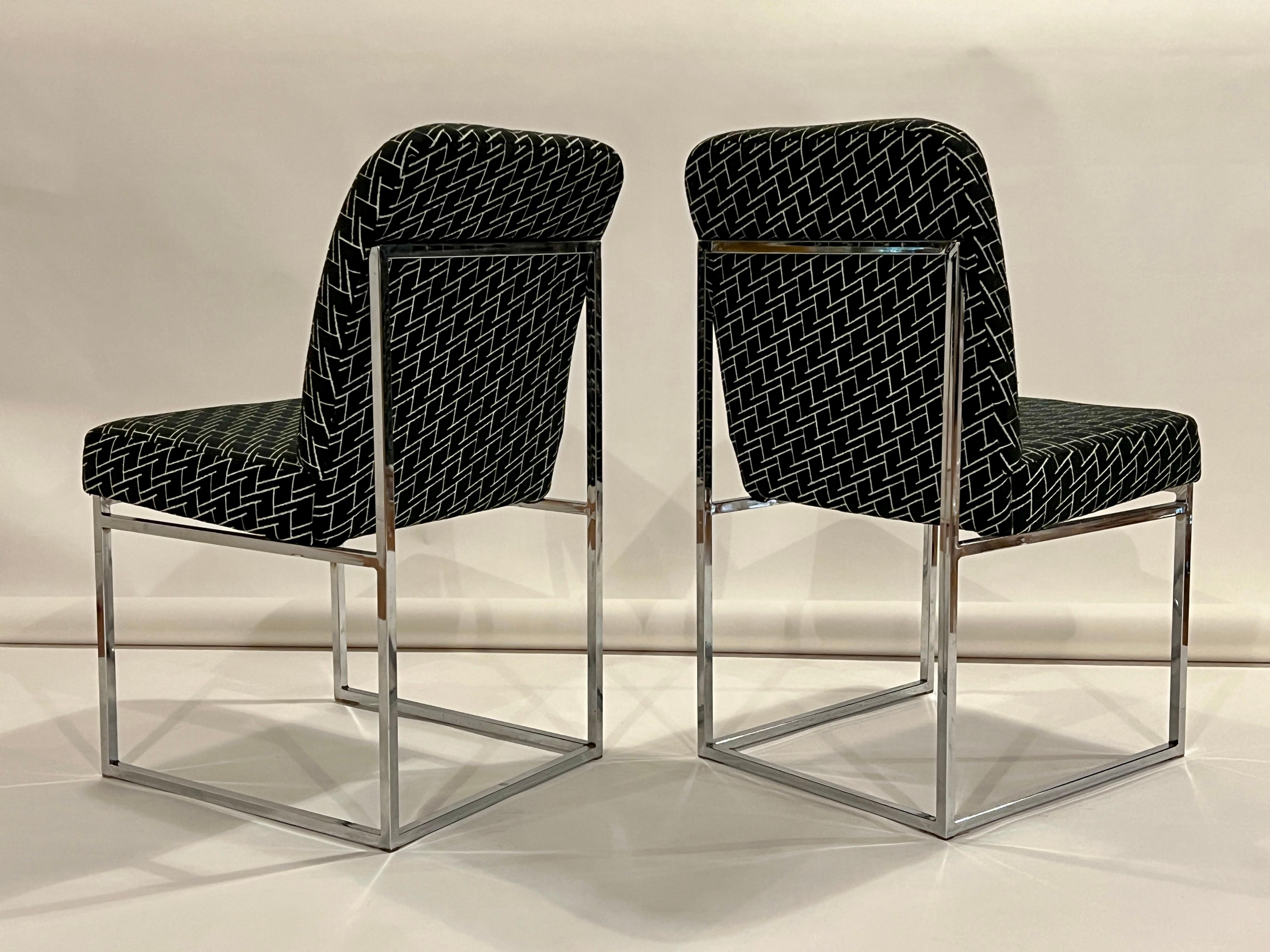 Fabric Milo Baughman Thin Line Chrome Dining Chairs, Set of 6